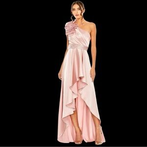open lace back dress Mac Duggal 67803 Ruffled Floral Cut-Out Chiffon Gown – The Dress Outlet main image 0
